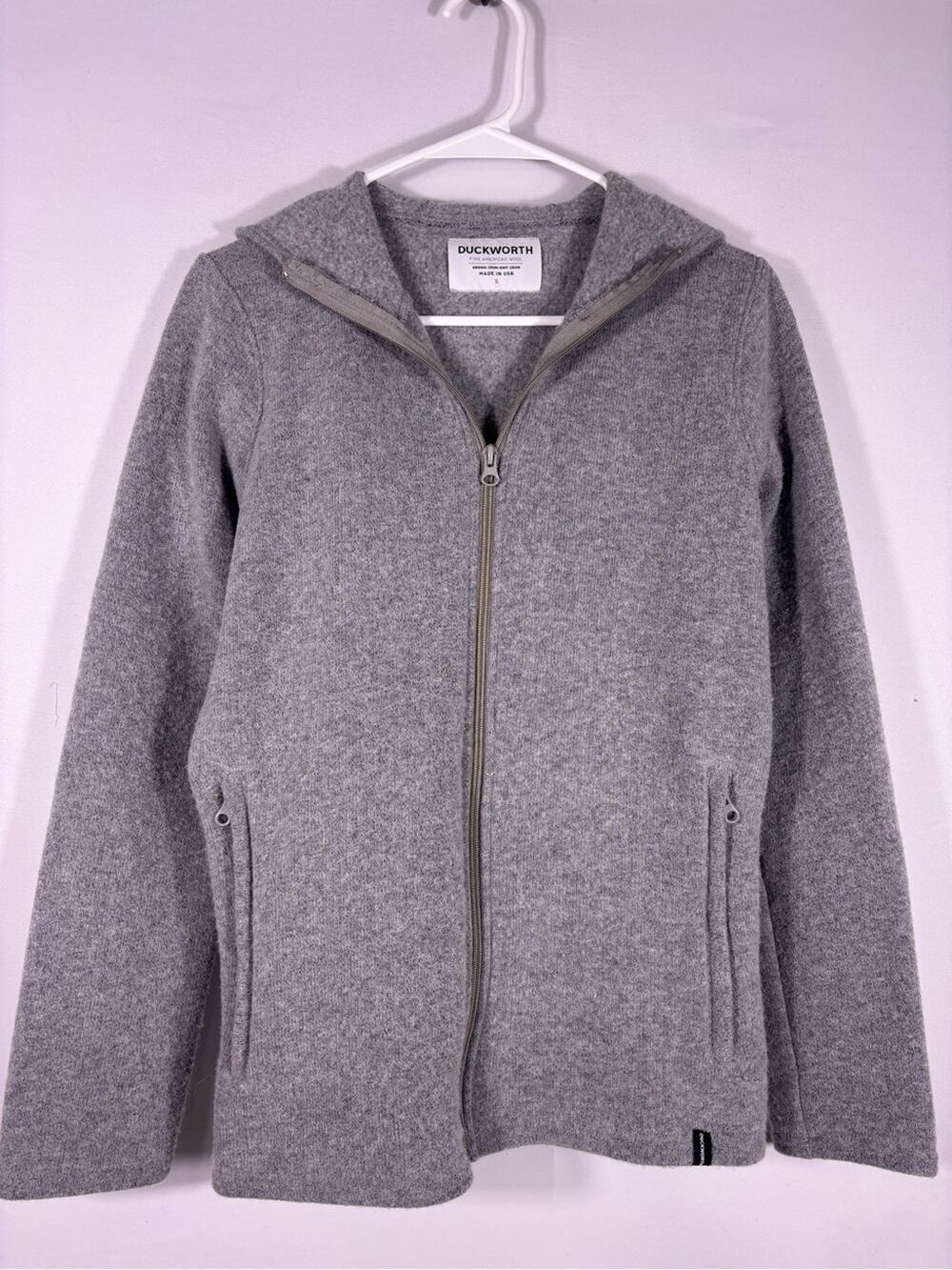 Duckworth Powder Merino Wool Full Zip Hooded Jacket Gray Made USA Small